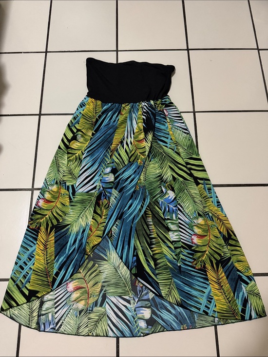 SHEIN Dresses & Skirts - Strapless Tropical Leaf Maxi Dress - Black & Green